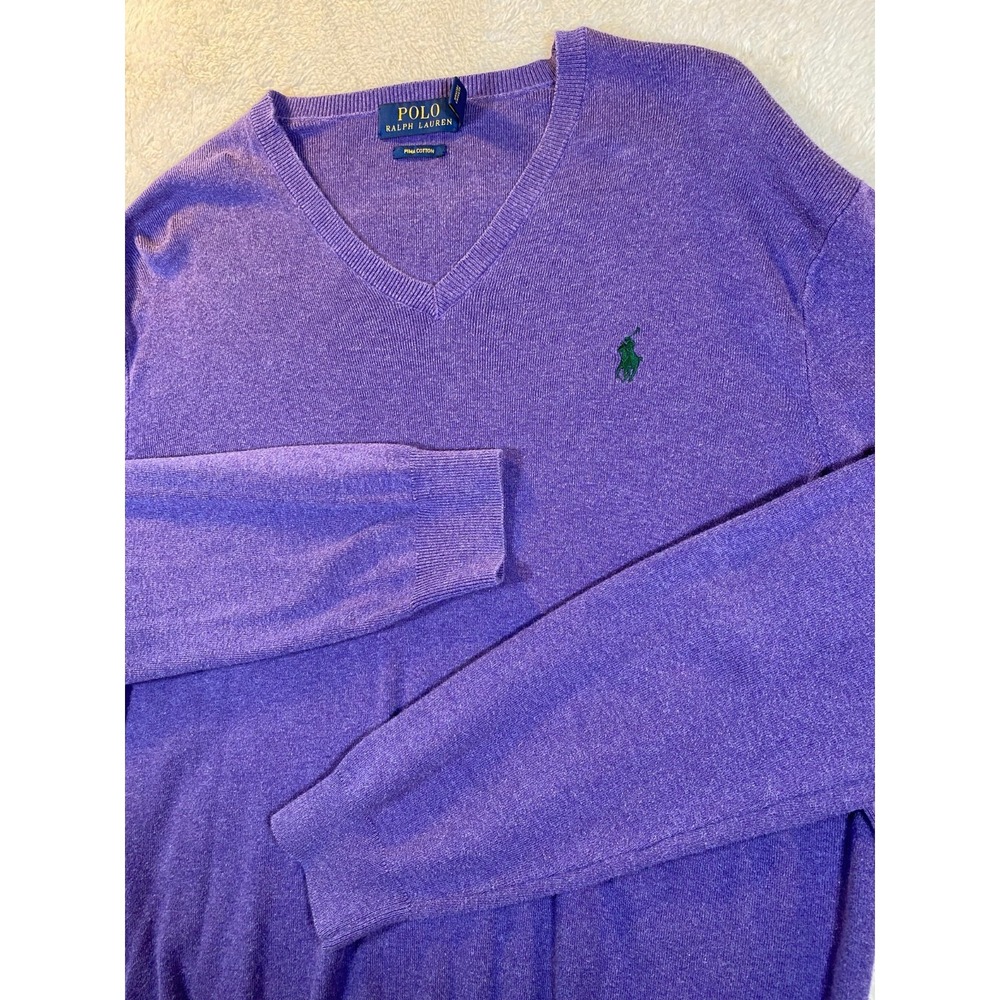 Polo Ralph Lauren Prima Cotton Sweater Purple Green Logo Women's SZ M